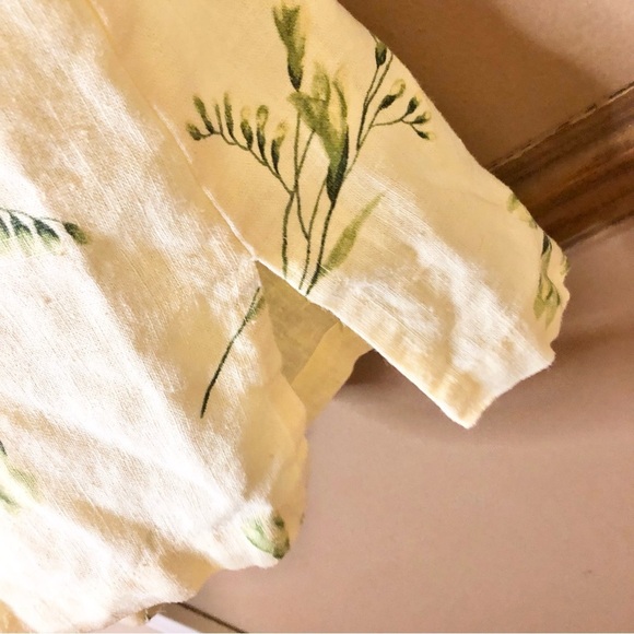 Positive attitude Vintage linen Floral Button Hooded Shirt Yellow Cream medium - Picture 6 of 6